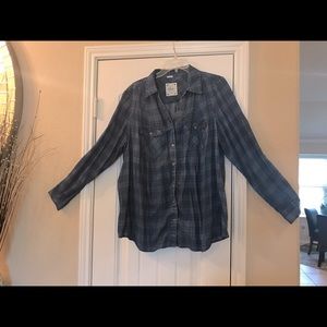 Nice blue feel good denim look shirt.